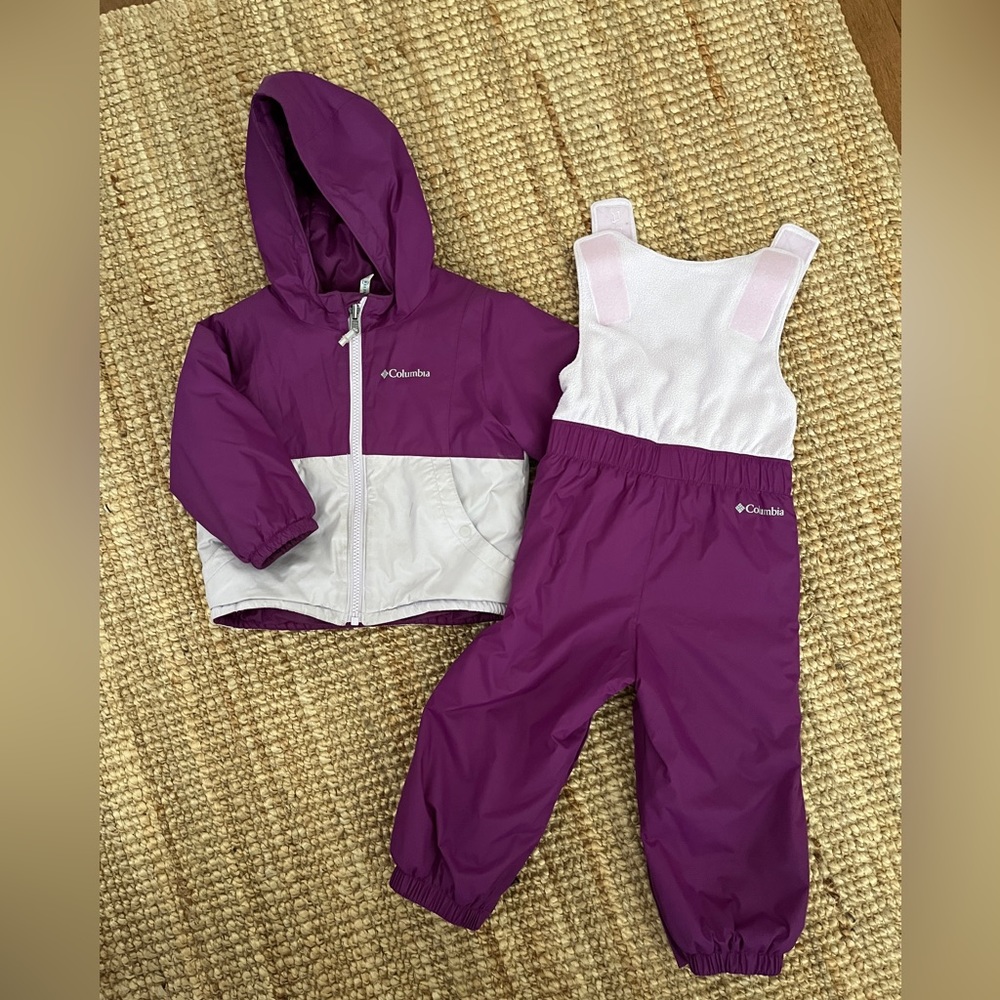 Columbia Kids Purple and White Puffer Jacket and Bib Set